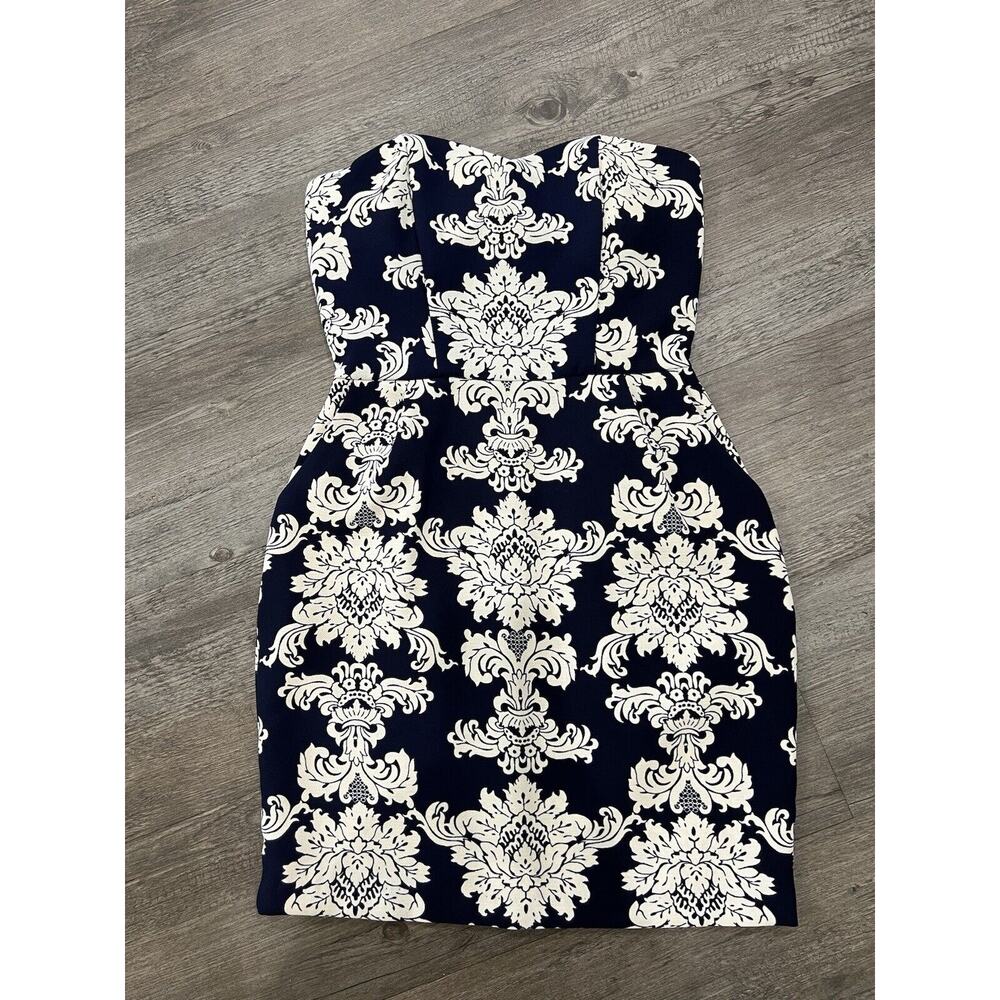 Francesca's Collection Dress Small Navy & Cream Strapless Sweetheart Neckline
